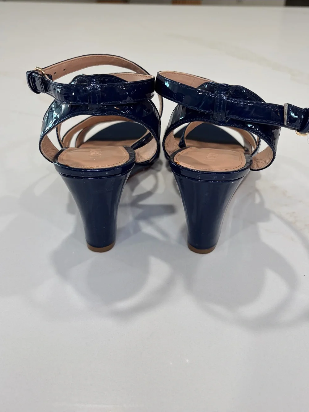J. Crew Navy Patent Strappy Wedge Sandals